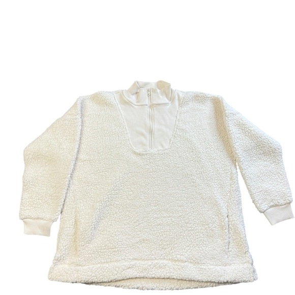 aerie Sweaters - Aerie Sherpa Half Zip Pullover Cream Fleece Sweater Size L